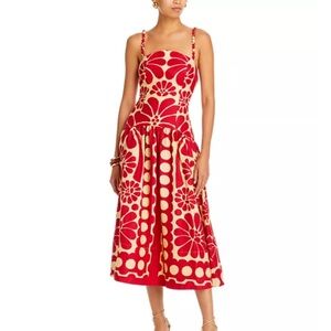 Farm Rio Red Palermo Sleeveless Midi Dress S NWT